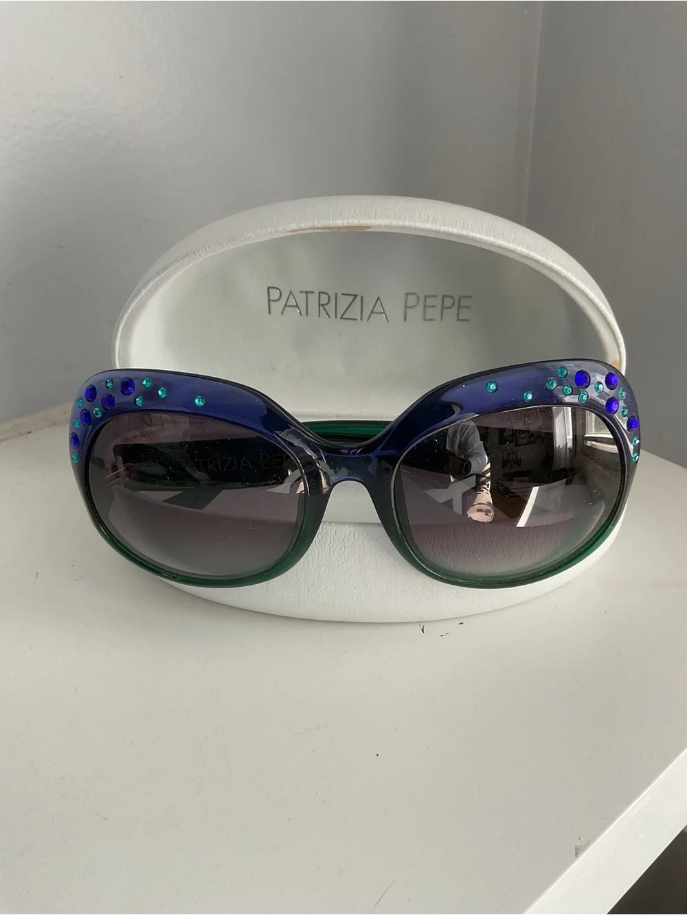 Patrizia Pepe Women’s Gradient Blue-Green Sunglasses with Rhinestones